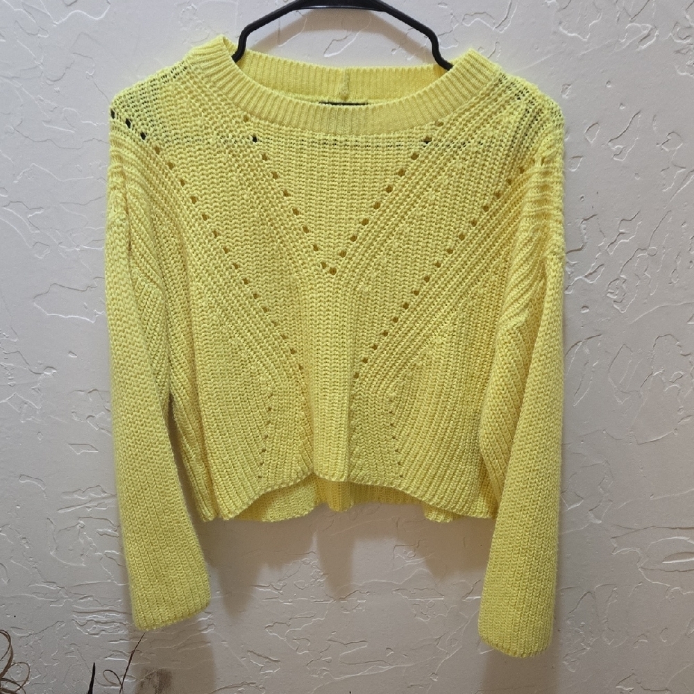 a.n.a Women's Vibrant Yellow Crew Neck Sweater-Oversized, Cropped